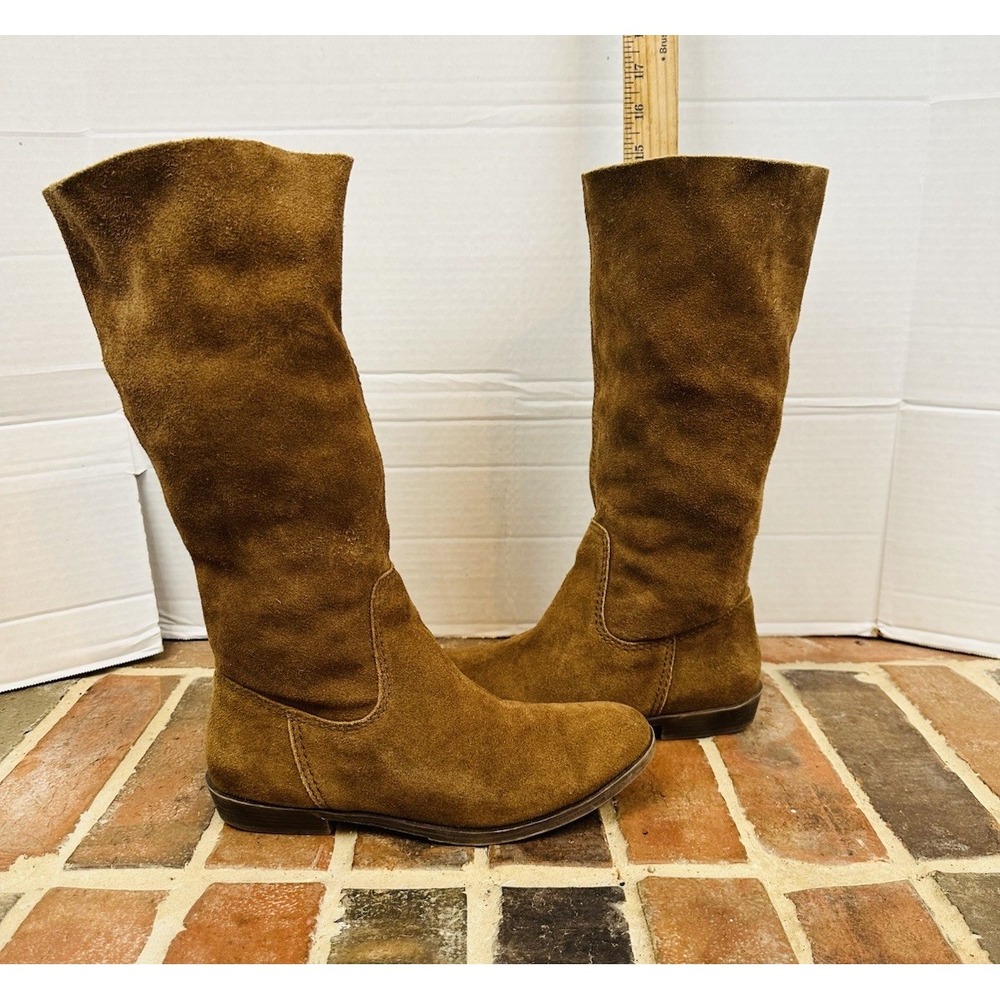 Nine West Brown Suede Boots Tall Slouch 80s Style Pull On Retro Women's 7.5